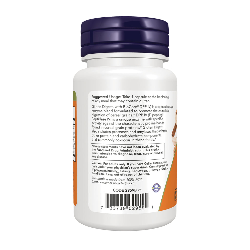 NWF751 | Back of white supplement bottle with purple cap showing suggested usage, caution text, CODE 2959B and barcode - Thumbnail