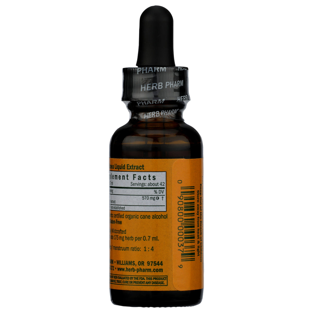 Herb Pharm liquid extract bottle with Supplement Facts and dropper top