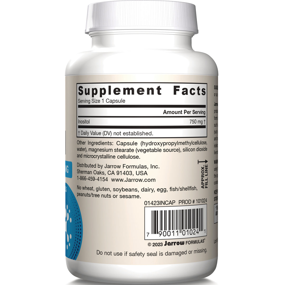 JR084 | back of white supplement bottle showing Supplement Facts panel, ingredients and barcode