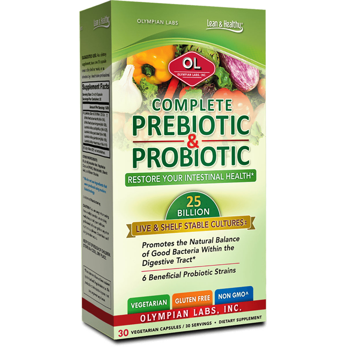 OL127 | Olympian Labs Complete Prebiotic & Probiotic box, 25 billion live cultures, 30 vegetarian capsules