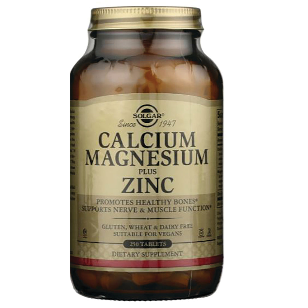 SLG266 | Solgar Calcium Magnesium plus Zinc dietary supplement bottle, 250 tablets - Thumbnail