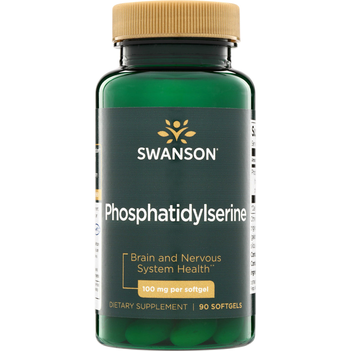 SWU289 | Swanson Phosphatidylserine bottle front, Brain and Nervous System Health, 100 mg per softgel, 90 softgels