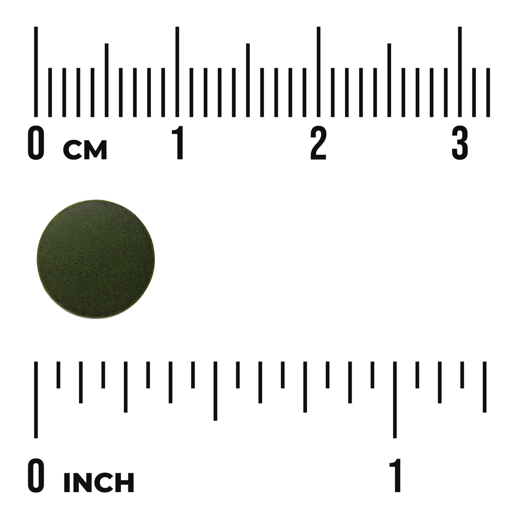 SWK030 | Dark green round tablet shown next to centimeter and inch rulers for size reference - Thumbnail