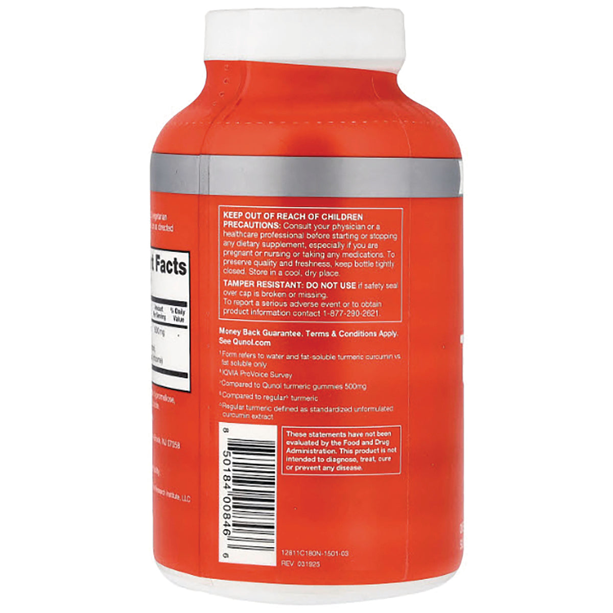 QNL011 | Back of supplement bottle Warnings and Barcode