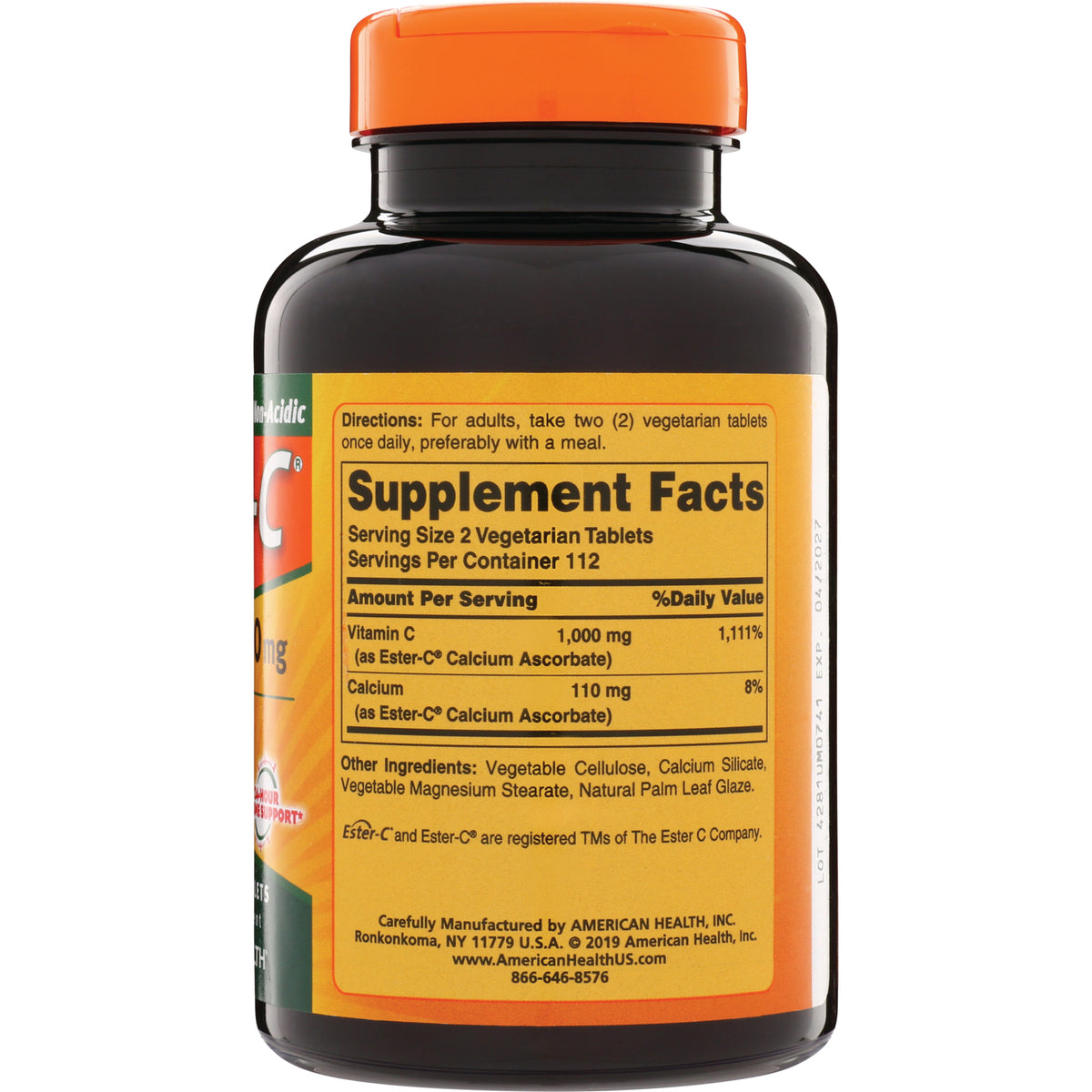 AM090 | Supplement Facts panel showing Vitamin C 1,000 mg and Calcium 110 mg
