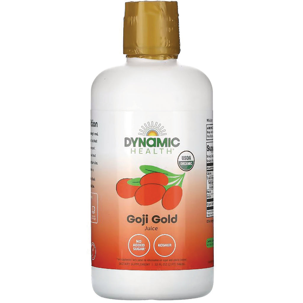 DYH007 | Front view of Dynamic Health Goji Gold Juice bottle with USDA Organic seal and no added sugar label - Thumbnail