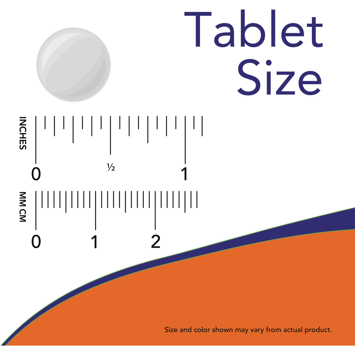 NWF708 | white round tablet above inch and millimeter rulers labeled Tablet Size