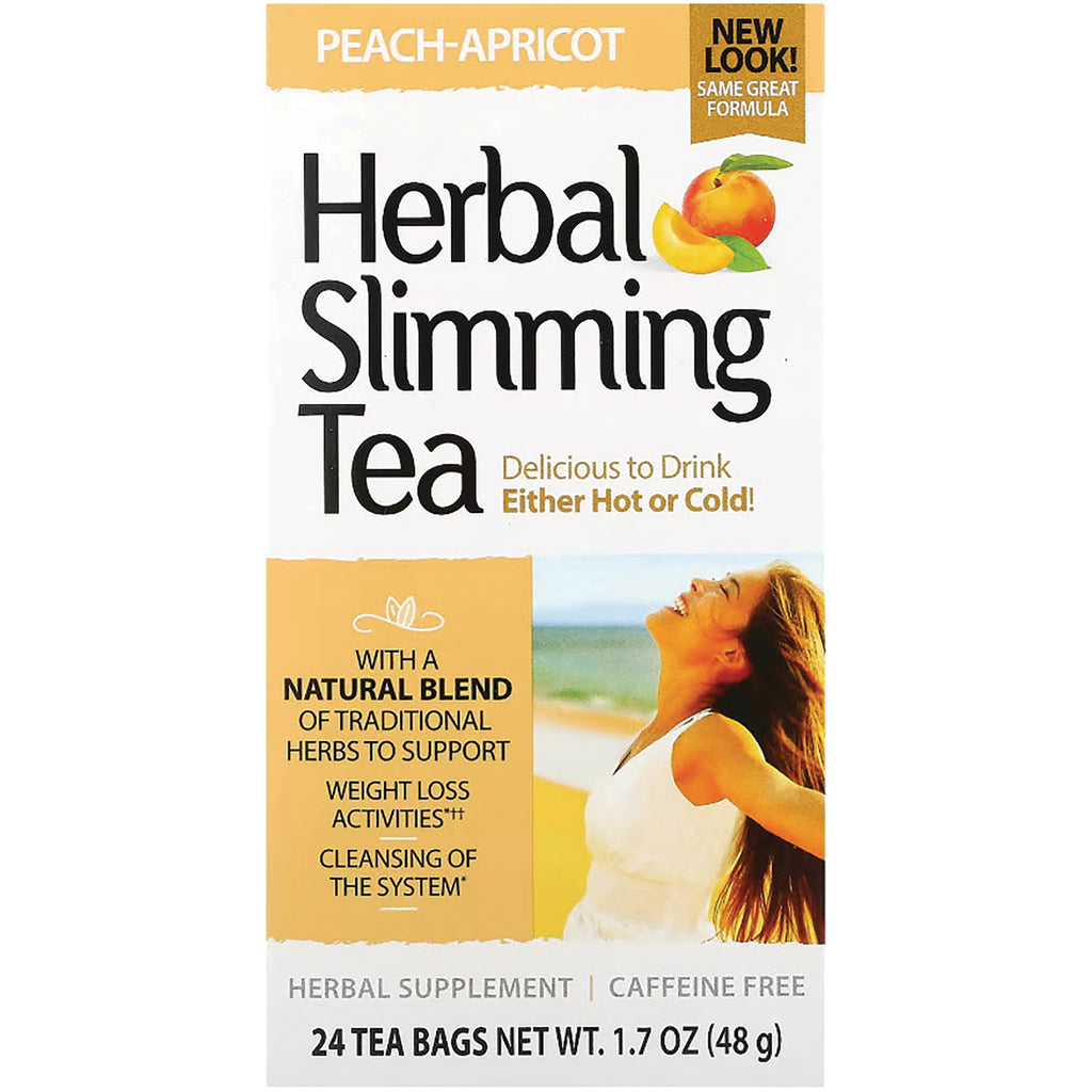 CNT152 | Herbal Slimming Tea peach-apricot box front with woman on beach, 24 tea bags, caffeine free - Thumbnail