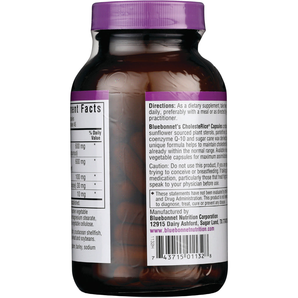 BLU070 | Back label showing directions, supplement facts and barcode on brown bottle with purple cap - Thumbnail