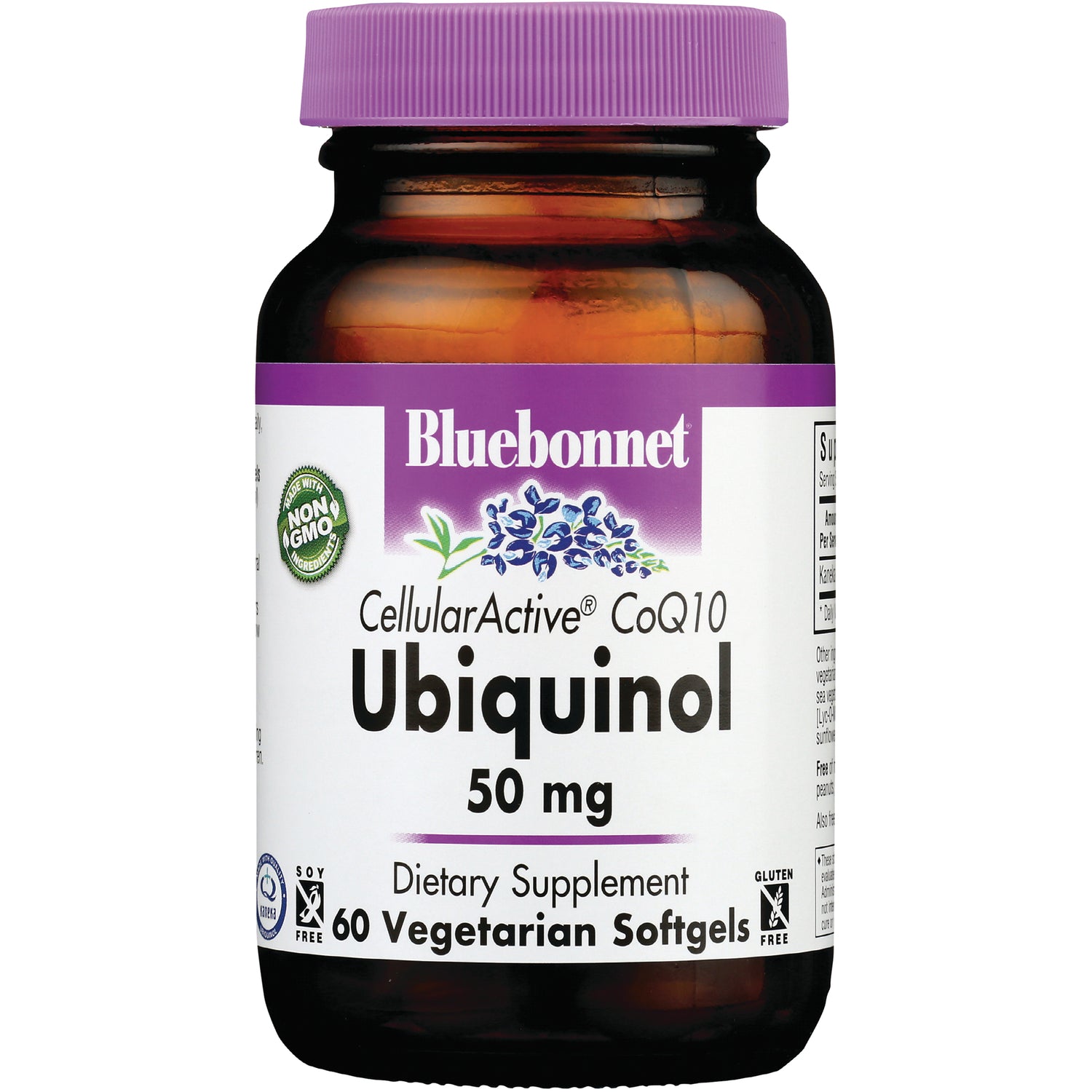 BLU064 | Bluebonnet Ubiquinol 50 mg dietary supplement bottle, 60 vegetarian softgels