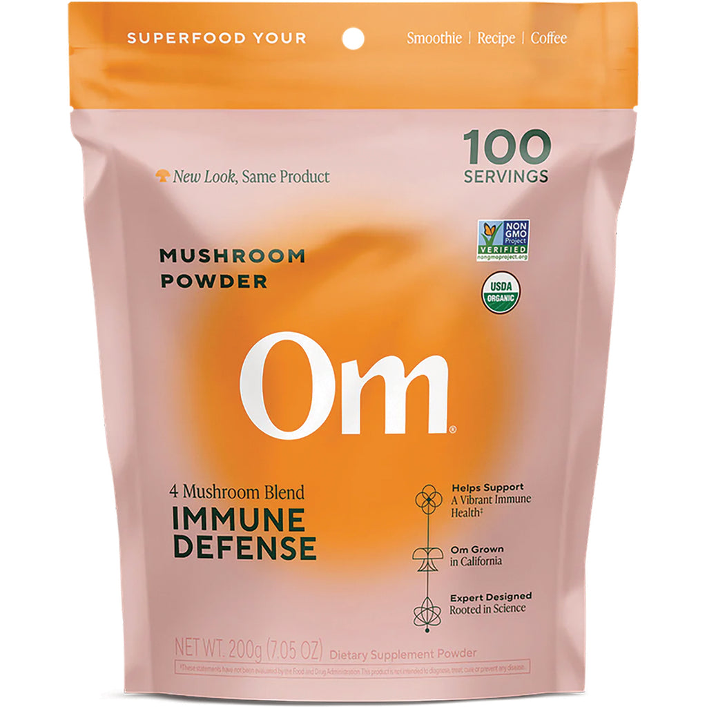 MMX044 | Om Immune certified organic mushroom powder pouch labeled IMMUNE and CERTIFIED ORGANIC MUSHROOM POWDER, 200 g - Thumbnail