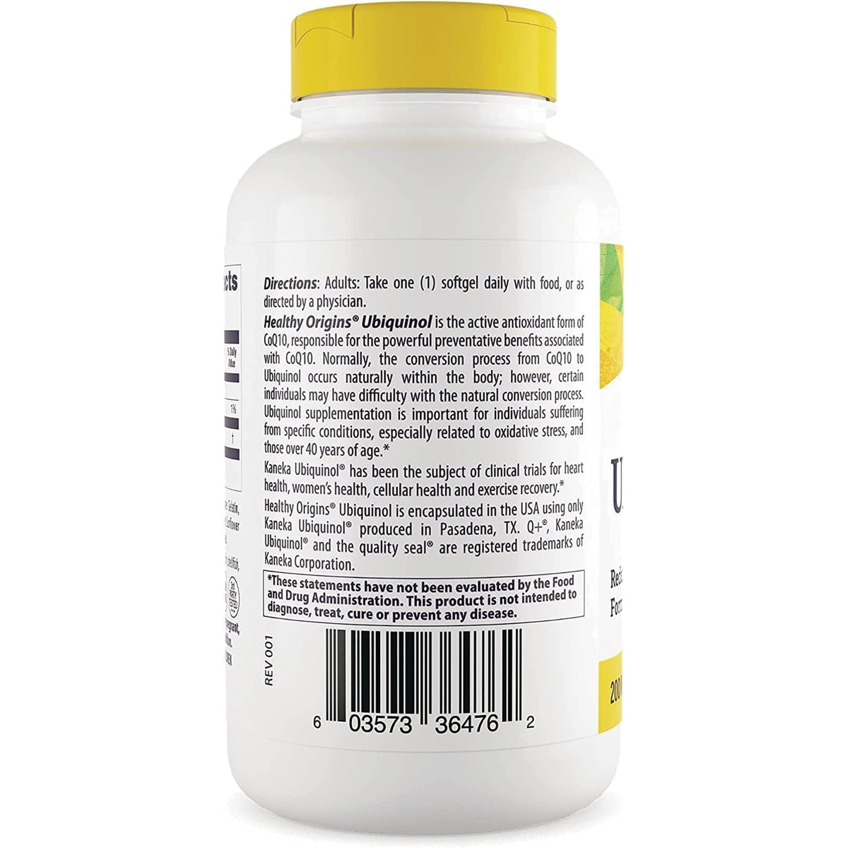 HRG082 | back of white supplement bottle showing directions text, ingredient panel and barcode