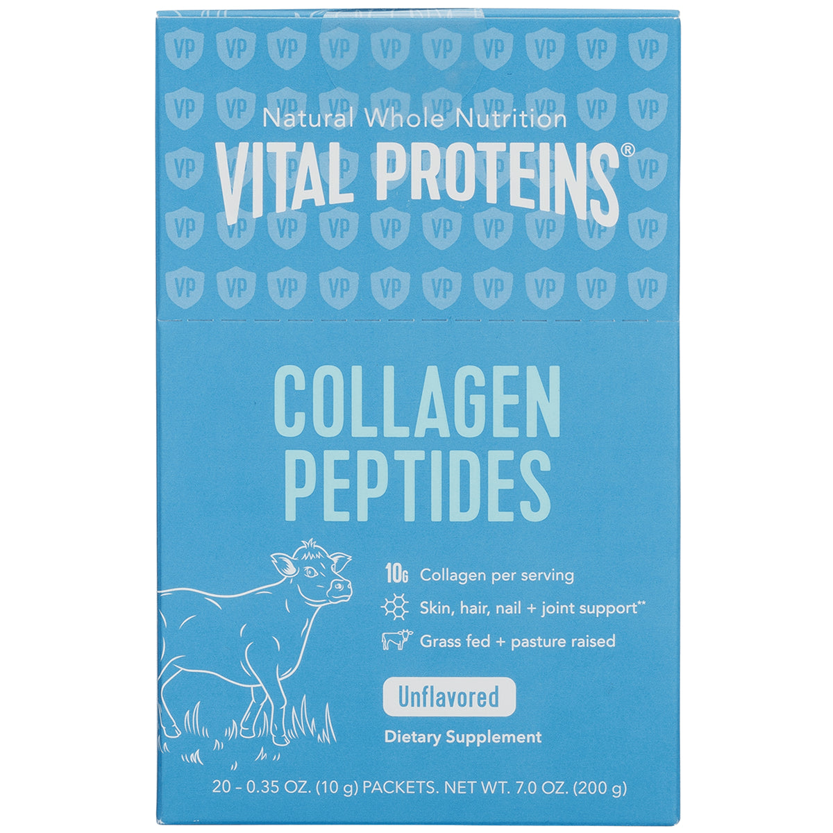 VPR003 | Vital Proteins Collagen Peptides, unflavored box, 20 packets, 10 g collagen per serving