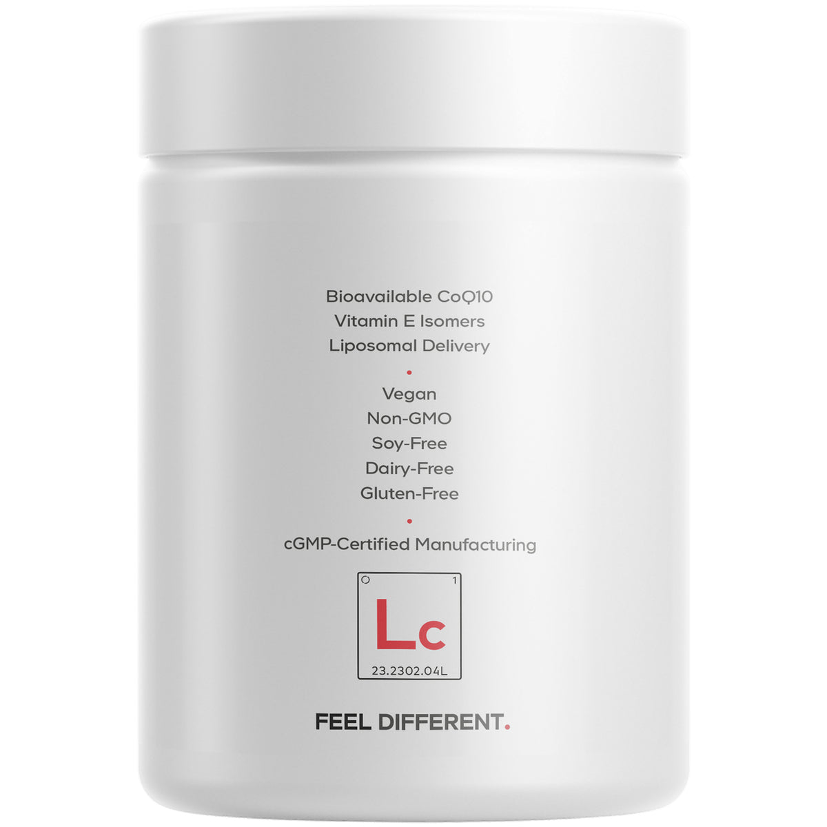 CDG061 | back of white supplement bottle label listing Vegan, Non-GMO, Soy-Free, Dairy-Free, Gluten-Free and cGMP-certified