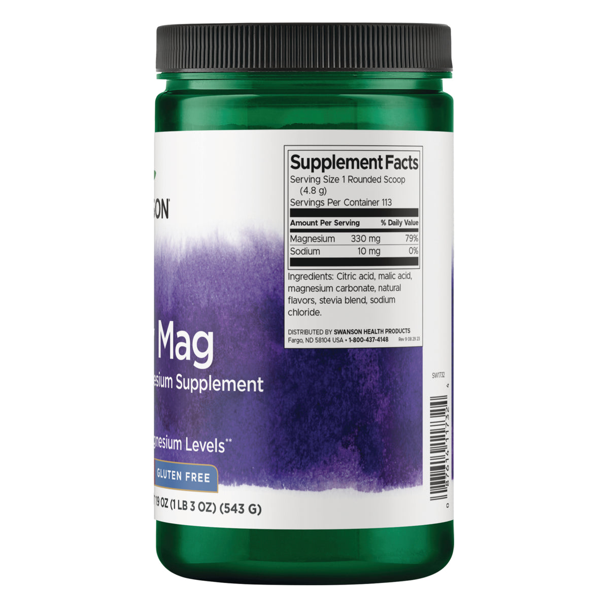 SW1732 | Back label with supplement facts and serving information