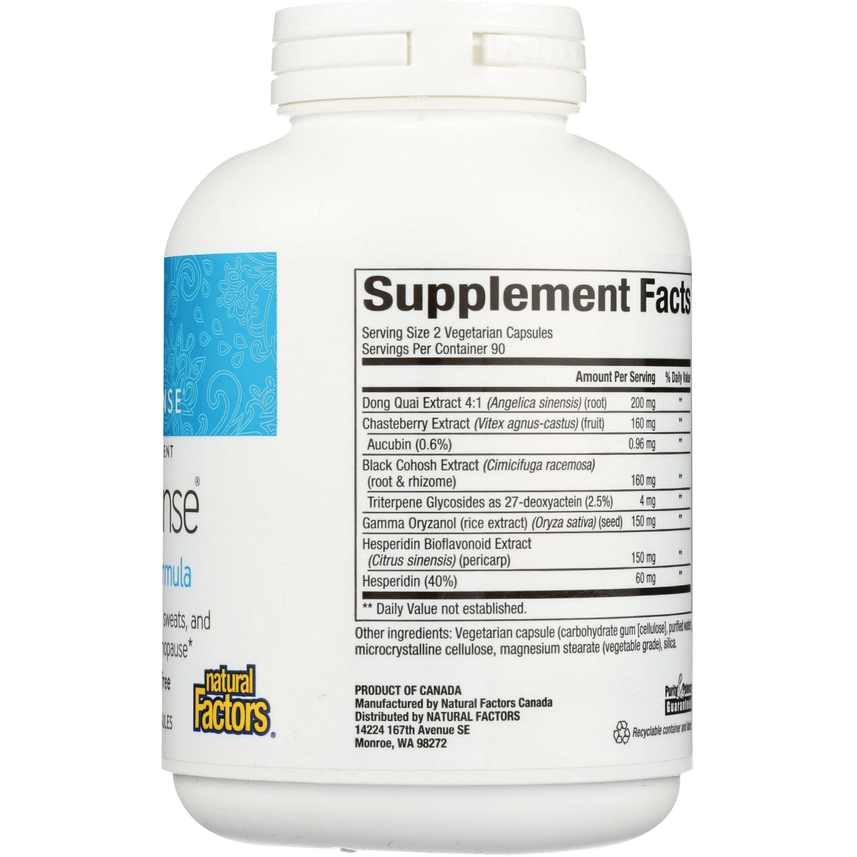 NFC112 | Back of white supplement bottle showing Supplement Facts panel and ingredient list