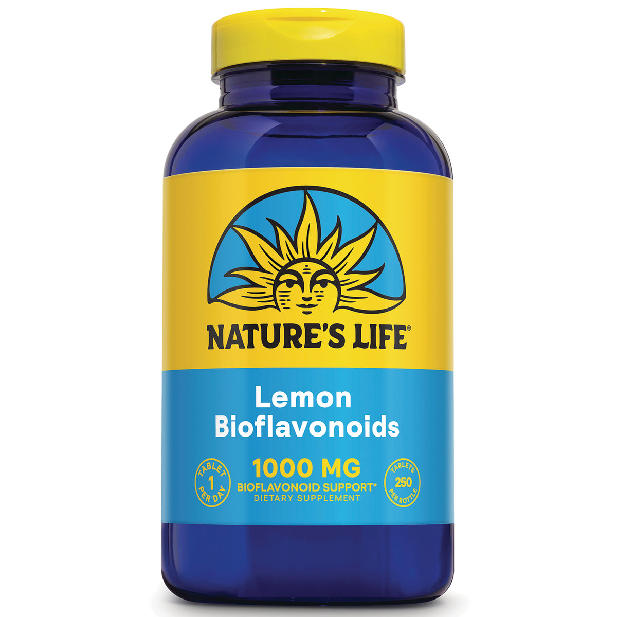 NSL071 | Blue supplement bottle labeled NATURE'S LIFE Lemon Bioflavonoids 1000 MG dietary supplement