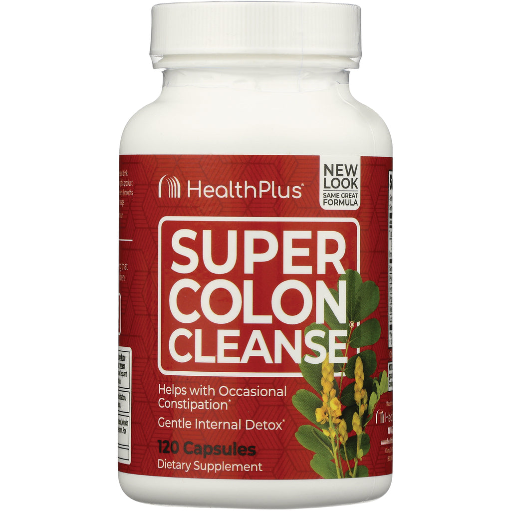 HP011 | HealthPlus Super Colon Cleanse bottle with red label reading SUPER COLON CLEANSE, 120 capsules dietary supplement - Thumbnail