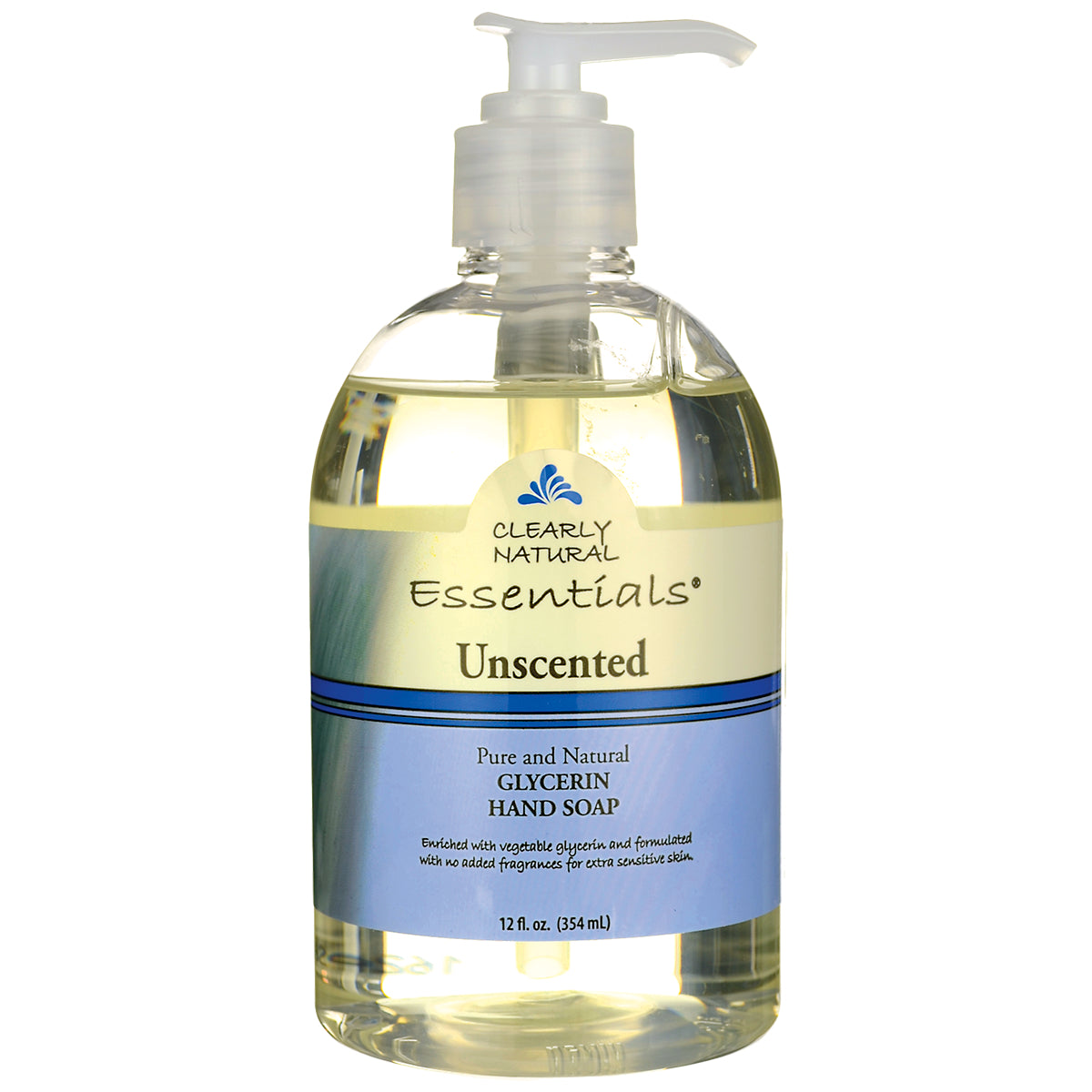 CLN003 | clear pump bottle of Clearly Natural Essentials Unscented glycerin hand soap 12 fl oz