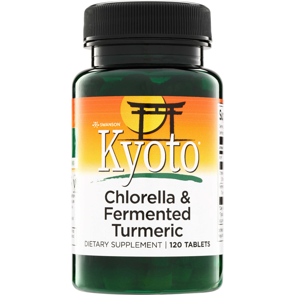 SWK006 | Swanson Kyoto Chlorella & Fermented Turmeric dietary supplement, 120 tablets bottle front - Thumbnail