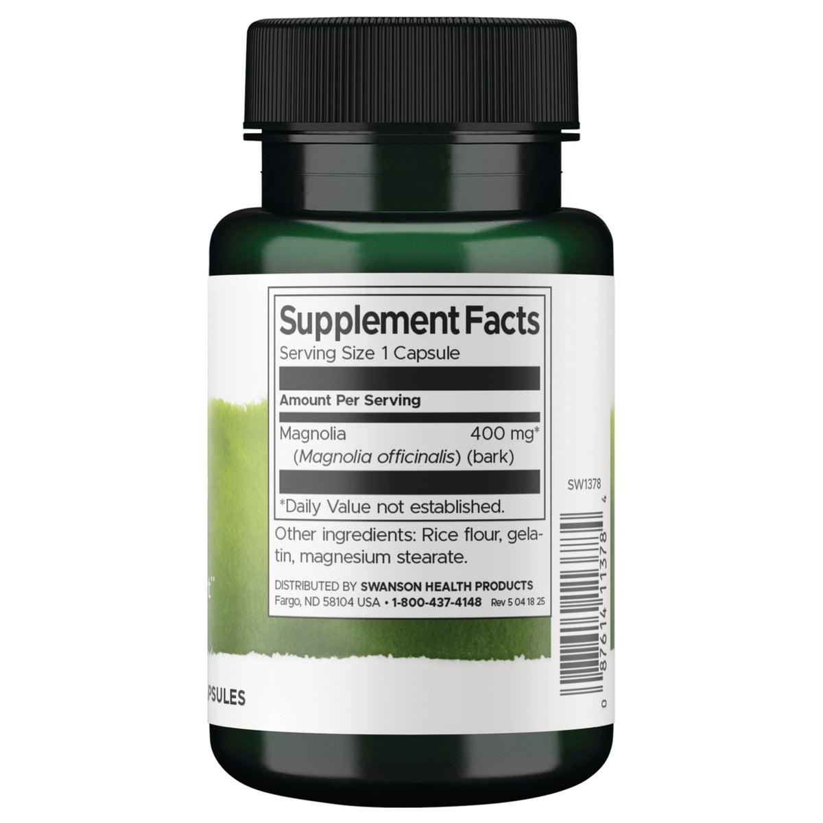 SW1378 | Back label with supplement facts and serving information