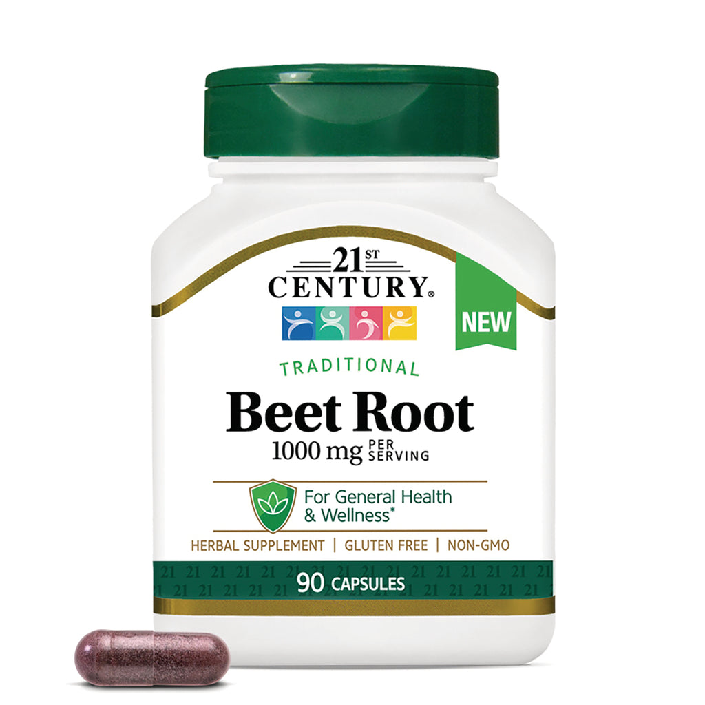 CNT294 | 21st Century Beet Root 1000 mg supplement bottle, 90 capsules, front label with one capsule - Thumbnail