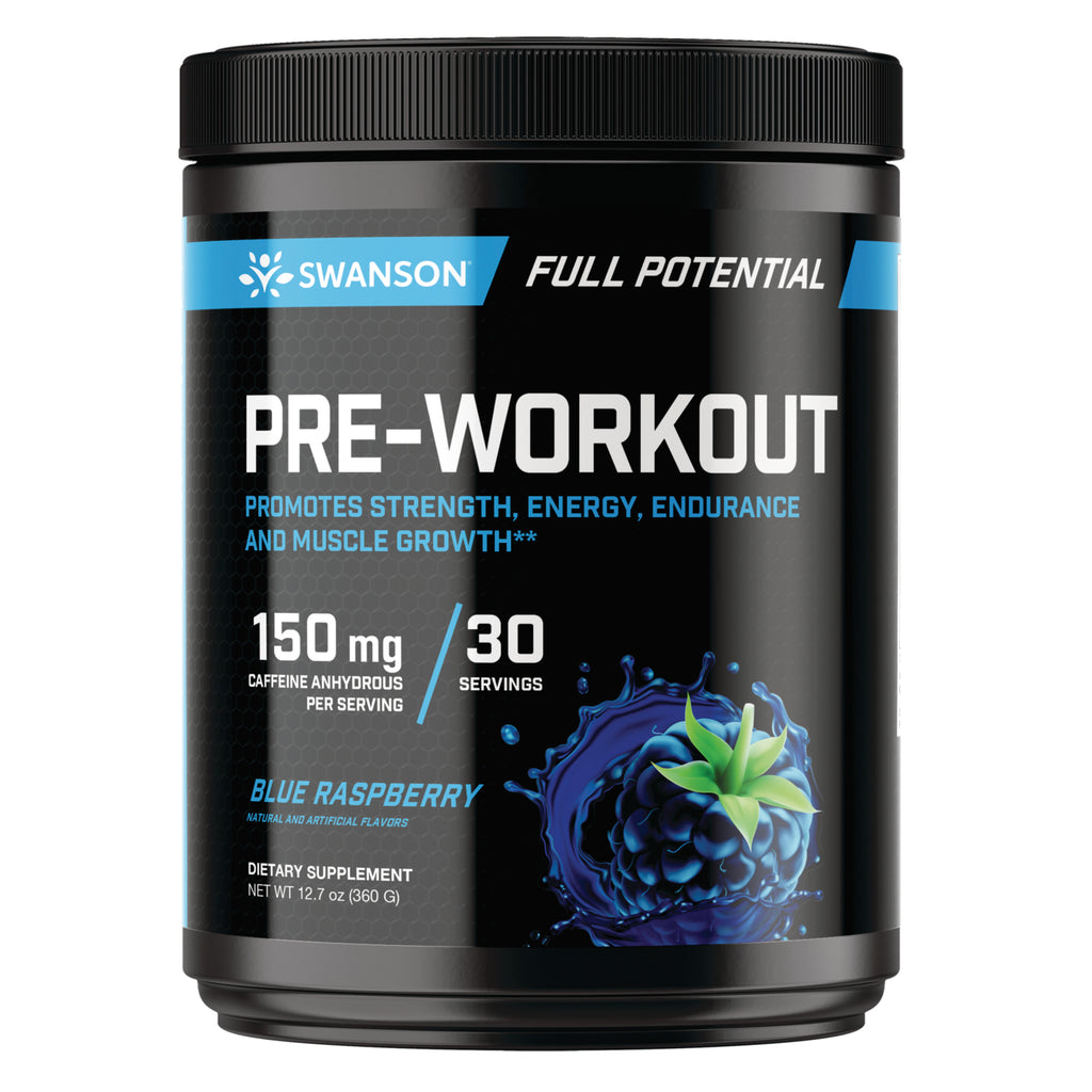 SW1955 | Swanson Full Potential Pre-Workout, Blue Raspberry, 150 mg caffeine per serving, 30 servings, 12.7 oz - Thumbnail