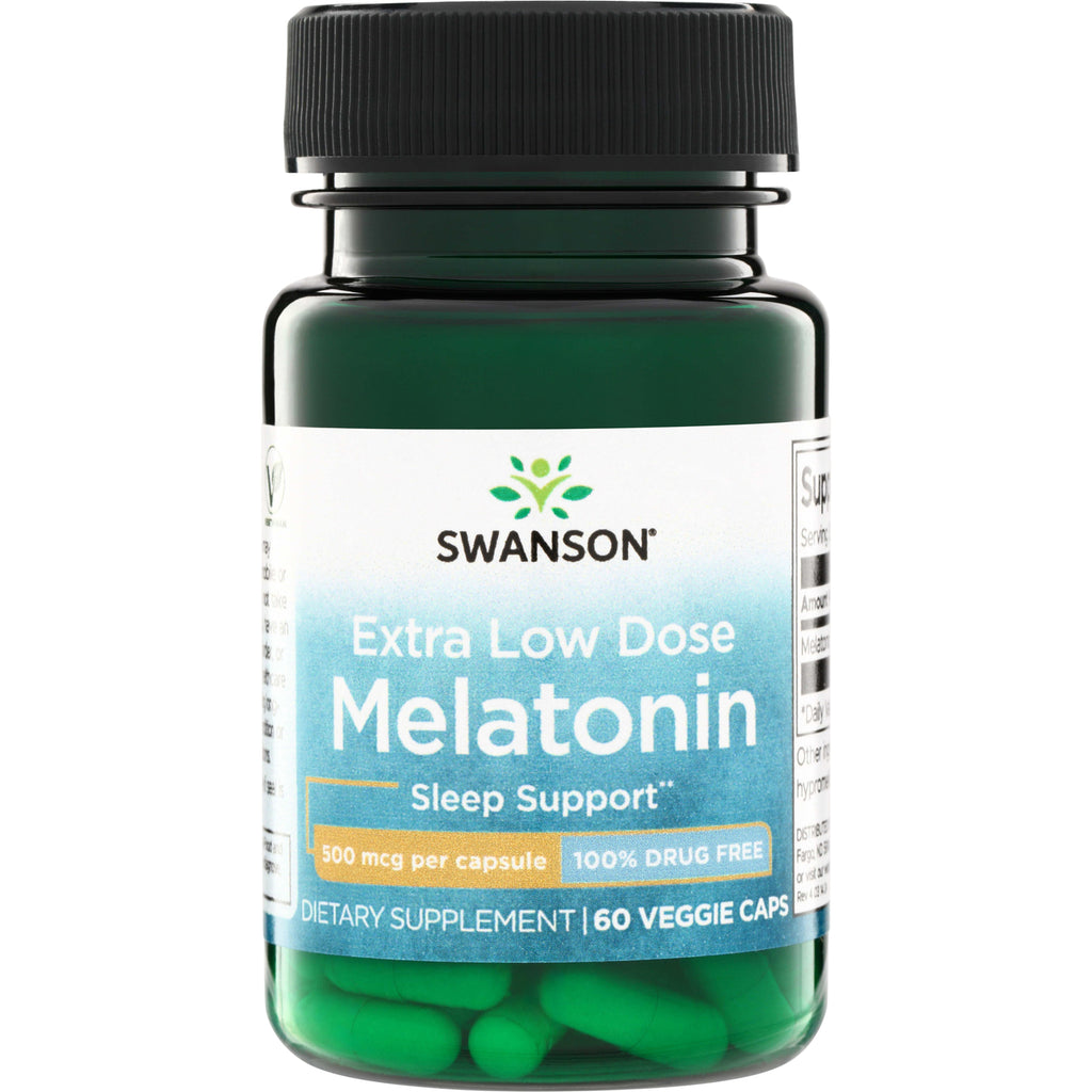 SW1648 | Swanson Extra Low Dose Melatonin, Sleep Support, 500 mcg per capsule, 60 veggie caps - Thumbnail