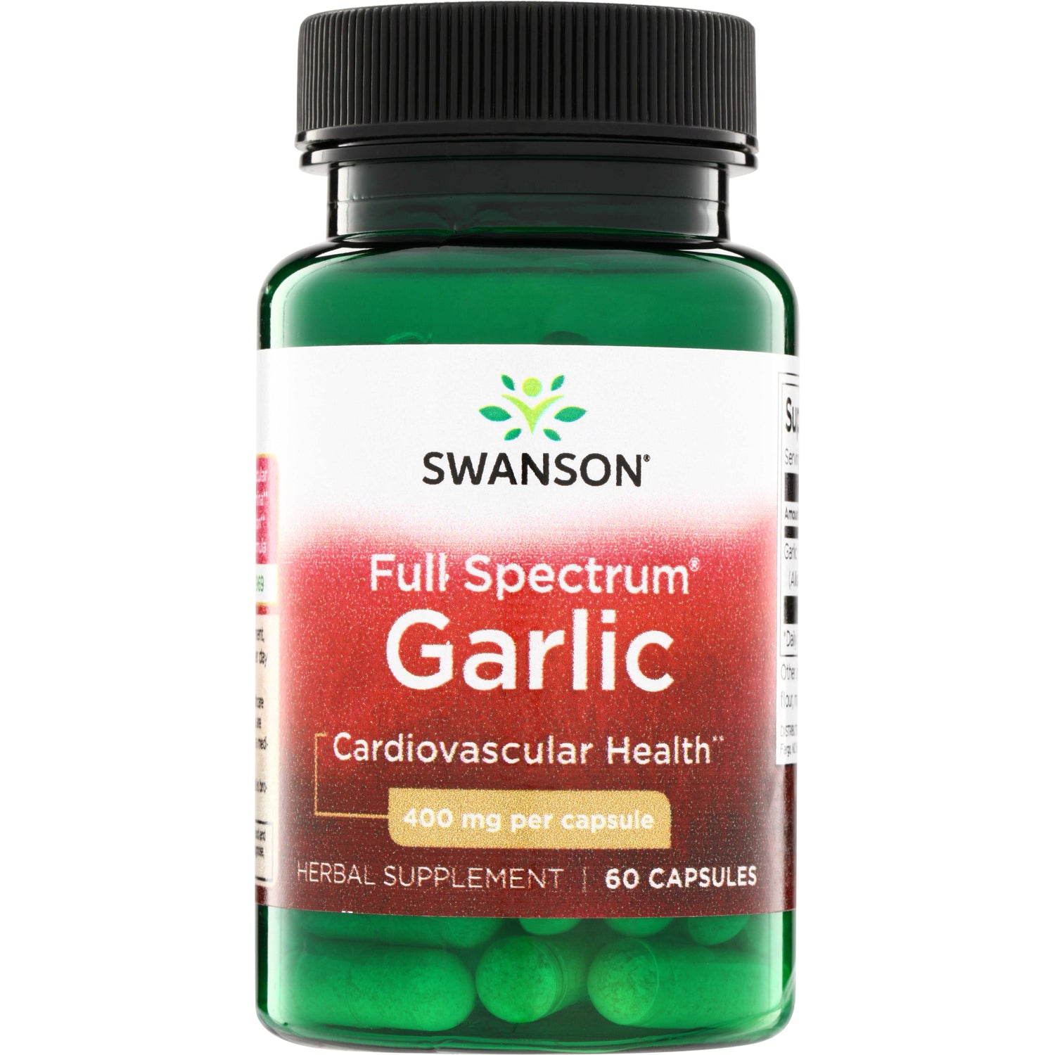 SW1263 | Swanson Full Spectrum Garlic supplement, 400 mg per capsule, 60 capsules, labeled for cardiovascular health