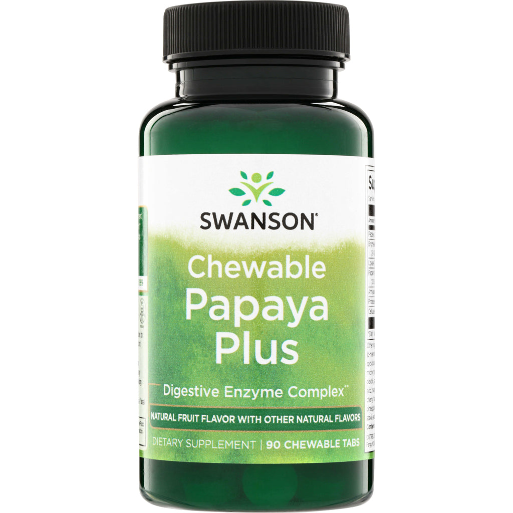 SW1715 | Swanson Chewable Papaya Plus digestive enzyme complex bottle, 90 chewable tabs - Thumbnail
