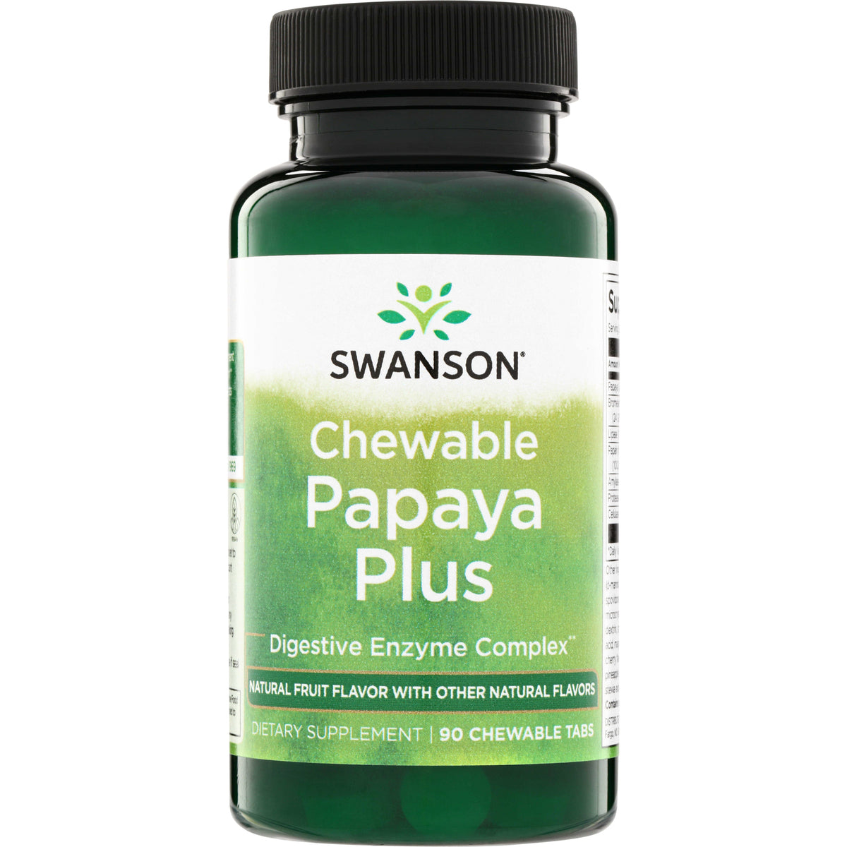SW1715 | Swanson Chewable Papaya Plus digestive enzyme complex bottle, 90 chewable tabs