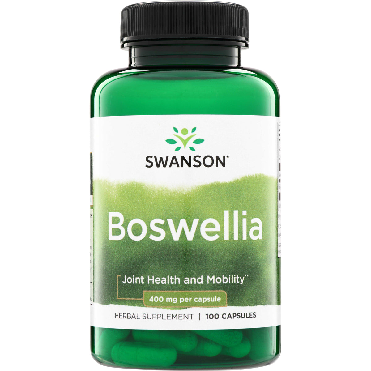 SW988 | Swanson Boswellia supplement bottle, 400 mg per capsule, 100 capsules, Joint Health and Mobility