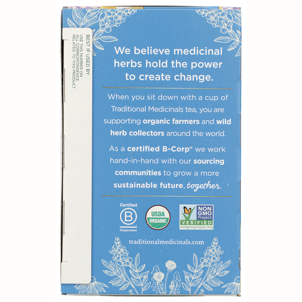 TMD015 | Traditional Medicinals message about medicinal herbs, organic farmers, B Corp, USDA Organic and Non-GMO logos - Thumbnail
