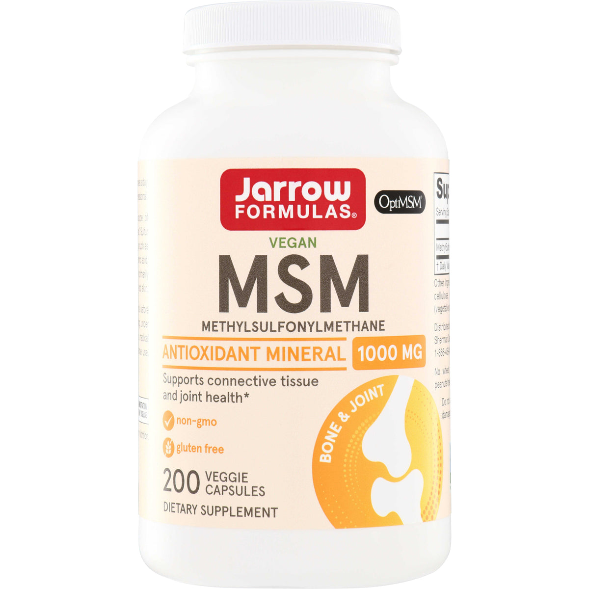 JR346 | Jarrow Formulas Vegan MSM 1000 mg, 200 veggie capsules dietary supplement bottle
