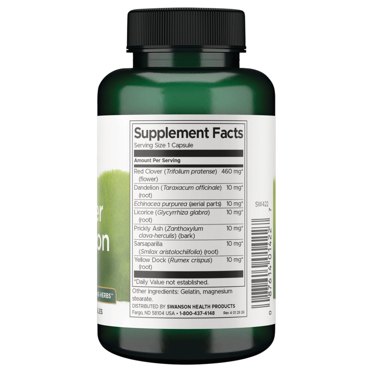 SW422 | Back label with supplement facts and serving information