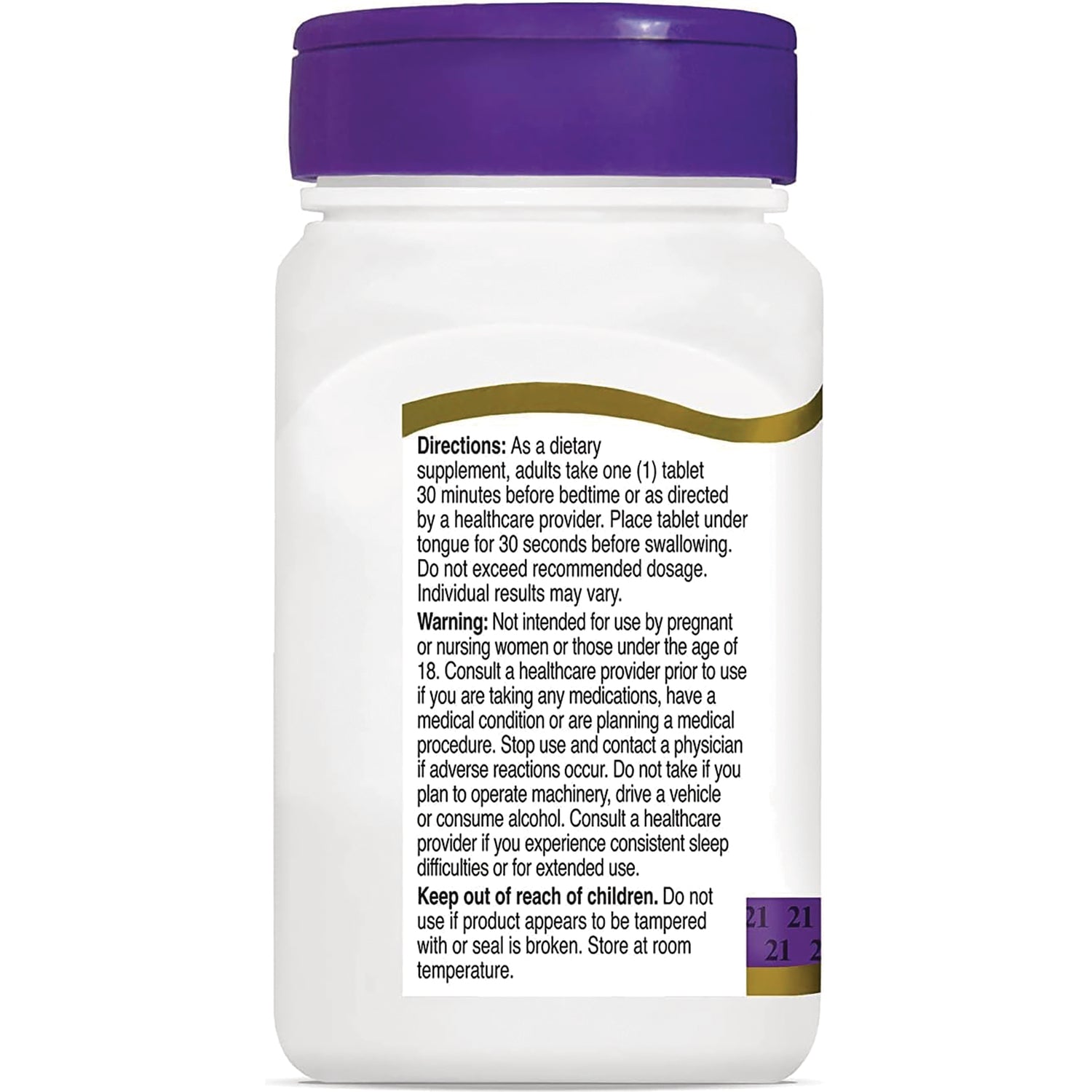 CNT246 | Back label of white supplement bottle with purple cap showing directions, warnings, and dosage instructions