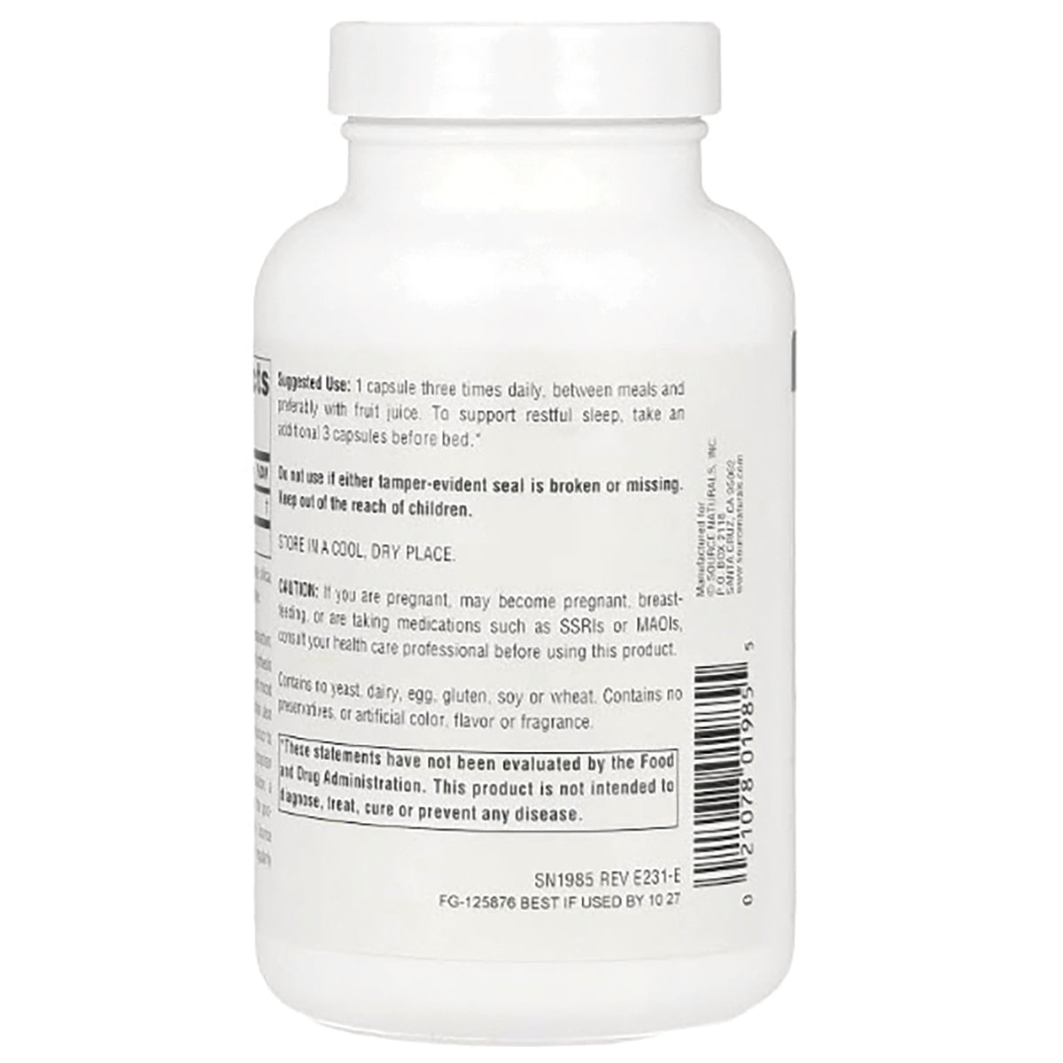 SN389 | Back label with directions, warnings, storage info, and barcode