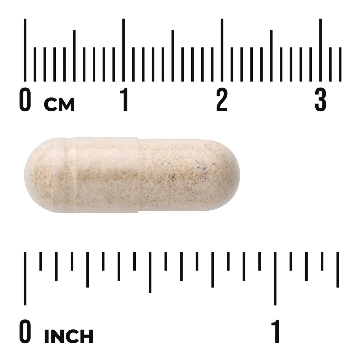 SW1385 | Beige capsule with size chart showing 03 cm and 01 inch