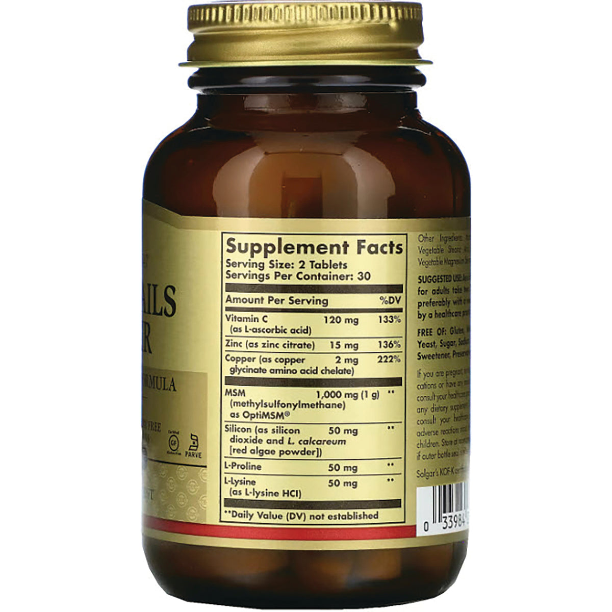 SLG237 | Back label with Supplement Facts panel showing serving size and ingredient amounts on amber bottle