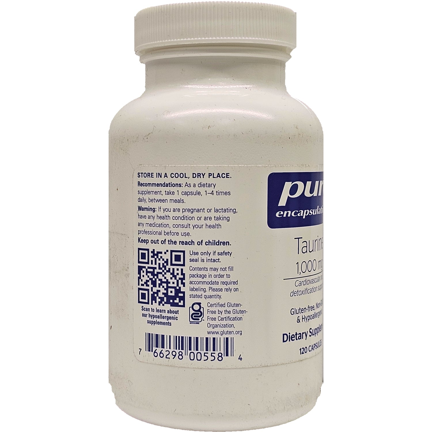 PRN113 | back label of white supplement bottle with storage instructions, QR code and barcode