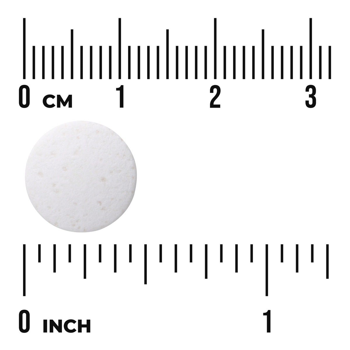 SWD036 | Round white tablet next to cm and inch rulers for size