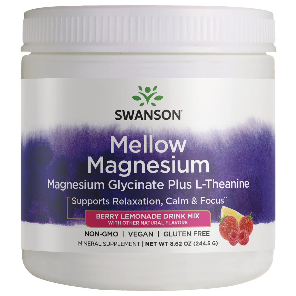 SW1990 | Swanson Mellow Magnesium berry lemonade drink mix tub front label with fruit graphics - Thumbnail