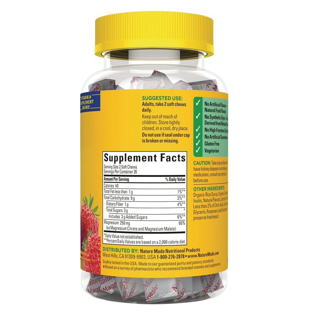 NTM184 | Back of clear supplement bottle with yellow label showing Supplement Facts panel, suggested use, and strawberry image - Thumbnail