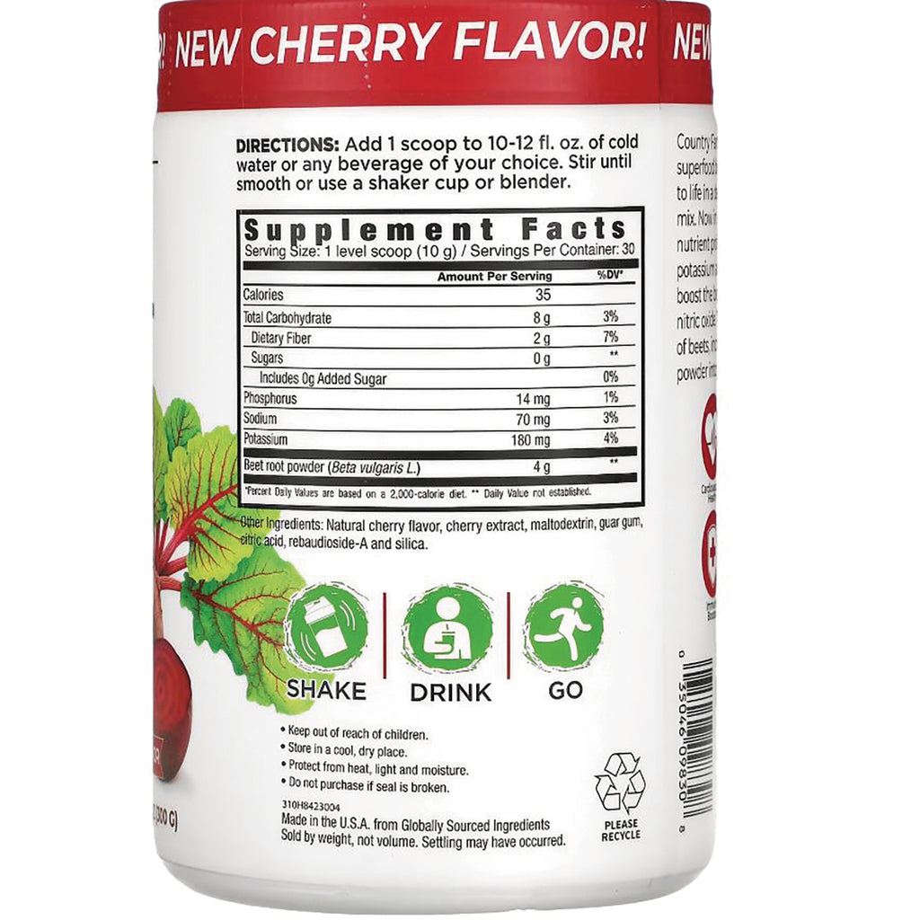 CFR008 | back label showing Supplement Facts, directions, SHAKE DRINK GO icons and new cherry flavor banner - Thumbnail