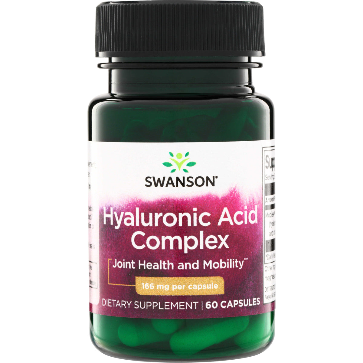 SWU864 | Swanson Hyaluronic Acid Complex, 166 mg per capsule, 60 capsules, dietary supplement bottle front label