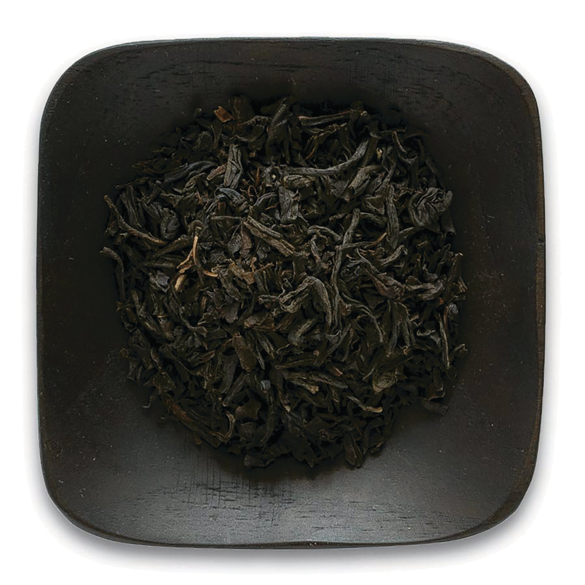 FNP041 | loose black tea leaves in a dark square dish