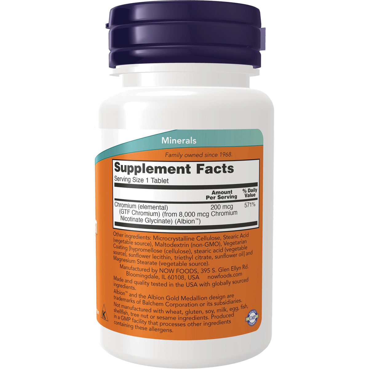 NWF824 | Back of white supplement bottle showing Supplement Facts panel and ingredient list