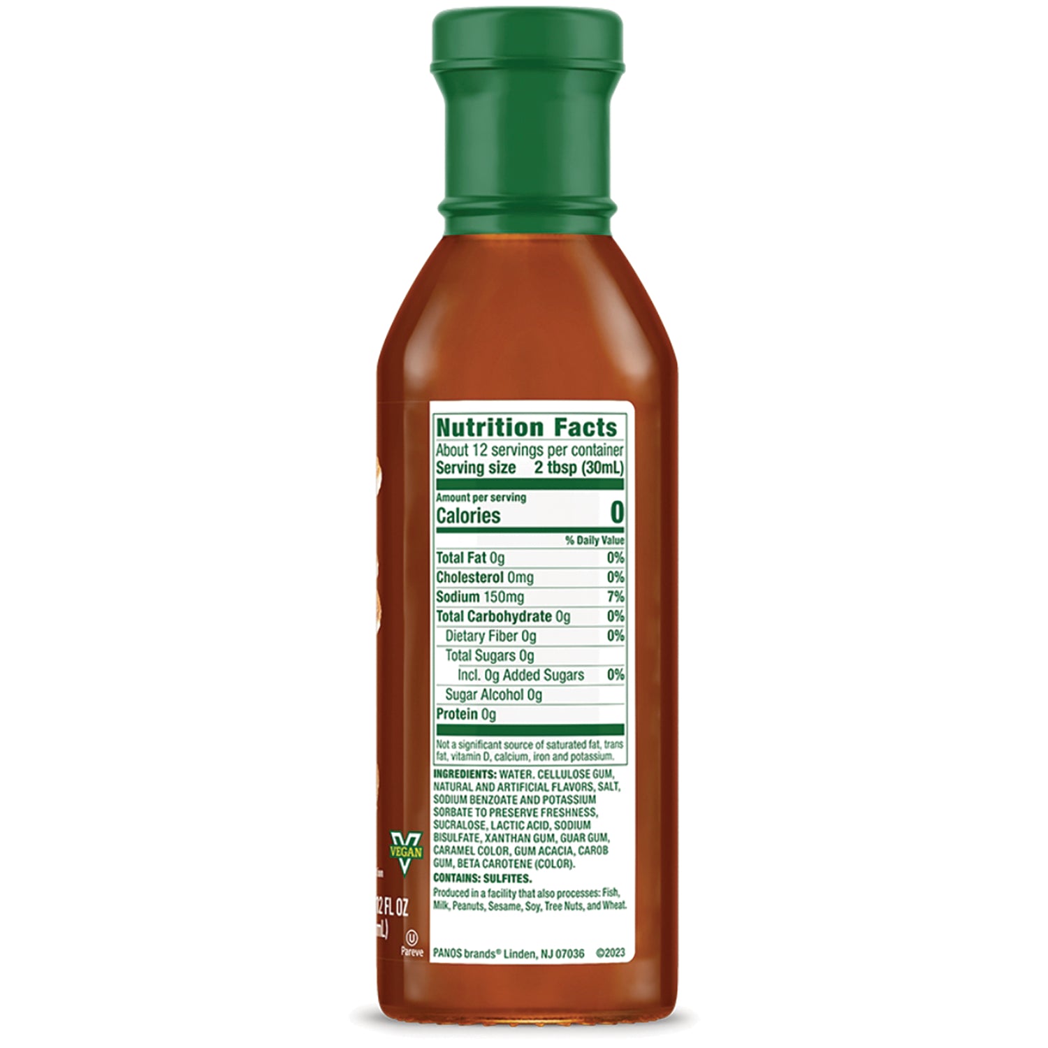 WAL024 | Back of sauce bottle with Nutrition Facts panel, serving size 2 tbsp, Calories 0