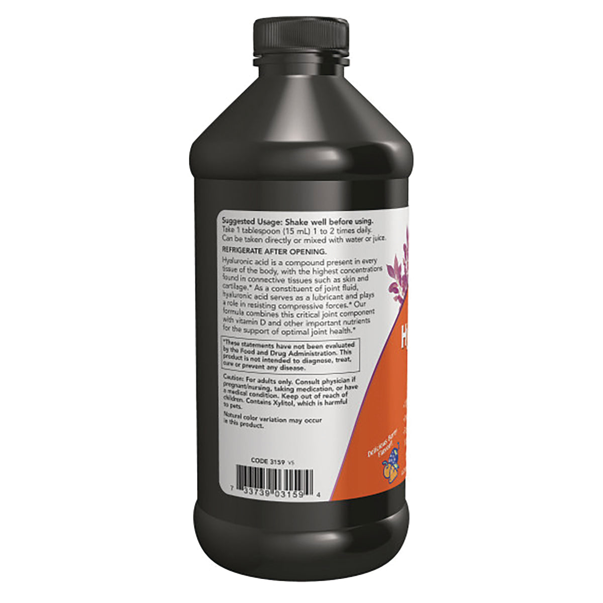 NWF1009 | back label of dark bottle showing usage directions, warnings and barcode