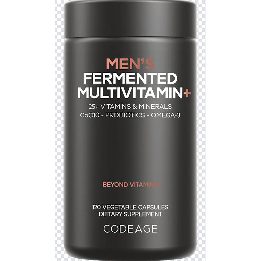 CDG015 | Black bottle labeled MEN'S FERMENTED MULTIVITAMIN+ 120 vegetable capsules dietary supplement CODEAGE - Thumbnail